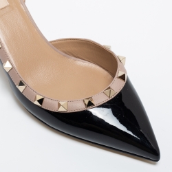 Pre Owned Valentino Black Patent Leather Rockstud Slingback Pumps Size 39