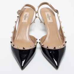 Pre Owned Valentino Black Patent Leather Rockstud Slingback Pumps Size 39