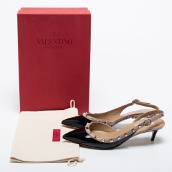 Pre Owned Valentino Black Patent Leather Rockstud Slingback Pumps Size 39