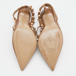 Pre Owned Valentino Brown Leather Rockstud Ankle Strap Pumps Size 38