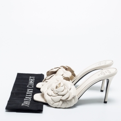 Pre Owned Valentino Off White Leather Atelier 03 Rose Edition Slide Sandals Size 39