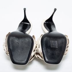 Pre Owned Valentino Off White Leather Atelier 03 Rose Edition Slide Sandals Size 39