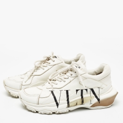 Pre Owned Valentino White Leather VLTN Bounce Sneakers Size 39