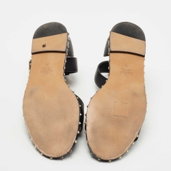 Pre Owned Valentino Black Leather Rockstud Ankle Strap Flat Sandals Size 38