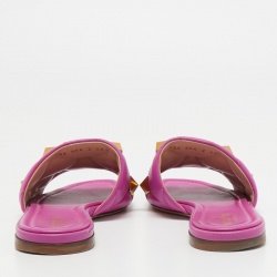 Pre Owned Valentino Purple Leather Roman Stud Flat Slides Size 38.5