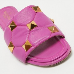 Pre Owned Valentino Purple Leather Roman Stud Flat Slides Size 38.5