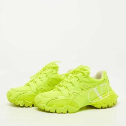 Pre Owned Valentino Fluorescent Green Mesh/Leather Climbers Sneakers Size 36