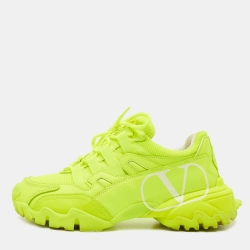 Pre Owned Valentino Fluorescent Green Mesh/Leather Climbers Sneakers Size 36