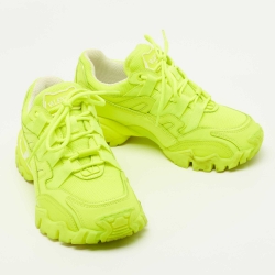 Pre Owned Valentino Fluorescent Green Mesh/Leather Climbers Sneakers Size 36