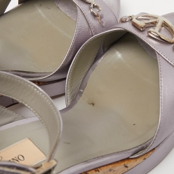 Pre Owned Valentino Metallic Silver Leather Cork Wedge Sandals Size 39.5