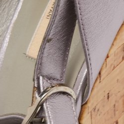 Pre Owned Valentino Metallic Silver Leather Cork Wedge Sandals Size 39.5