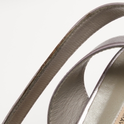 Pre Owned Valentino Metallic Silver Leather Cork Wedge Sandals Size 39.5