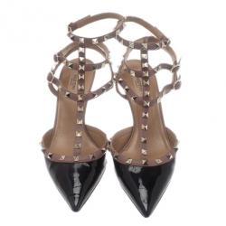 مملوكة مسبقًا Valentino Black Patent Leather Rockstud Sandals Size 42