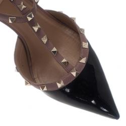 مملوكة مسبقًا Valentino Black Patent Leather Rockstud Sandals Size 42