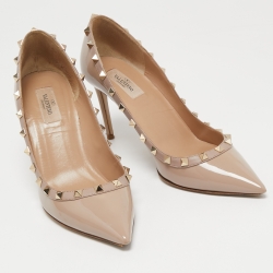 Pre Owned Valentino Dusty Pink Patent Leather Rockstud Pumps Size 40.5