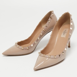 Pre Owned Valentino Dusty Pink Patent Leather Rockstud Pumps Size 40.5