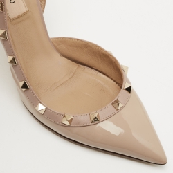 Pre Owned Valentino Dusty Pink Patent Leather Rockstud D'orsay Slingback Pumps Size 38