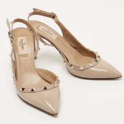 Pre Owned Valentino Dusty Pink Patent Leather Rockstud D'orsay Slingback Pumps Size 38
