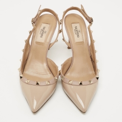 Pre Owned Valentino Dusty Pink Patent Leather Rockstud D'orsay Slingback Pumps Size 38