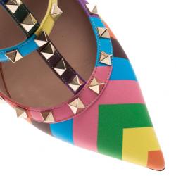 مملوكة مسبقًا Valentino Multicolor Striped Limited Edition Rockstud Sandals Size 39
