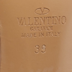 Pre Owned Valentino Beige Patent and Leather Rockstud Ankle Strap Pumps Size 39