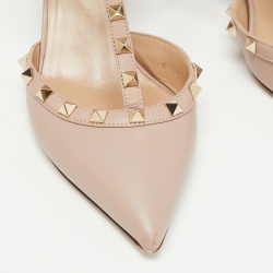 Pre Owned Valentino Beige Leather Rockstud Ankle Strap Pumps Size 40