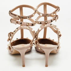 Pre Owned Valentino Beige Leather Rockstud Ankle Strap Pumps Size 40
