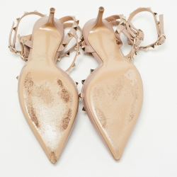 Pre Owned Valentino Beige Leather Rockstud Ankle Strap Pumps Size 40