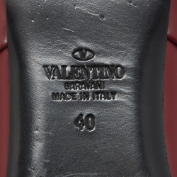 Pre Owned Valentino Burgundy Leather Roman Stud Flat Mules Size 40