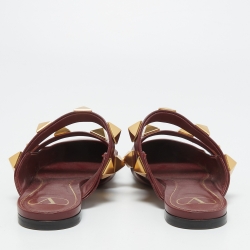 Pre Owned Valentino Burgundy Leather Roman Stud Flat Mules Size 40