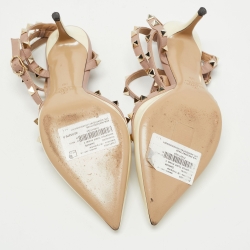 Pre Owned Valentino Cream Patent Leather Rockstud Ankle Strap Pumps Size 39