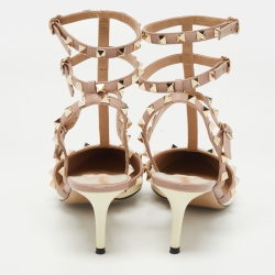 Pre Owned Valentino Cream Patent Leather Rockstud Ankle Strap Pumps Size 39