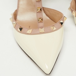 Pre Owned Valentino Cream Patent Leather Rockstud Ankle Strap Pumps Size 39