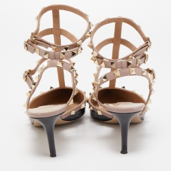 Pre Owned Valentino Black Patent Leather Rockstud Ankle Strap Pumps Size 40.5