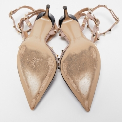 Pre Owned Valentino Black Patent Leather Rockstud Ankle Strap Pumps Size 40.5