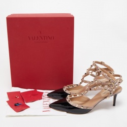 Pre Owned Valentino Black Patent Leather Rockstud Ankle Strap Pumps Size 40.5