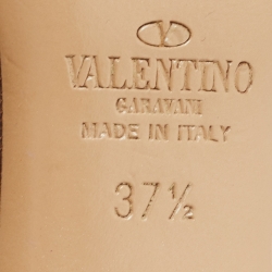 Pre Owned Valentino Beige Patent Leather Rockstud Ankle Strap Pumps Size 37.5