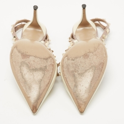 Pre Owned Valentino Cream/Beige Patent and Leather Rockstud Pumps Size 41