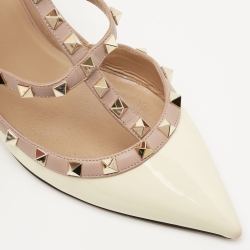 Pre Owned Valentino Cream/Beige Patent and Leather Rockstud Pumps Size 41