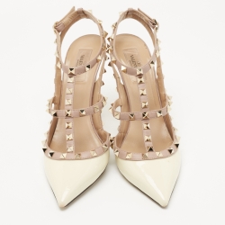 Pre Owned Valentino Cream/Beige Patent and Leather Rockstud Pumps Size 41