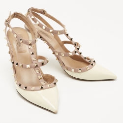 Pre Owned Valentino Cream/Beige Patent and Leather Rockstud Pumps Size 41