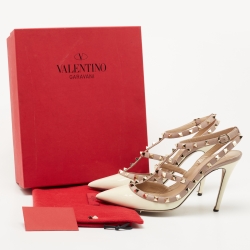 Pre Owned Valentino Cream/Beige Patent and Leather Rockstud Pumps Size 41