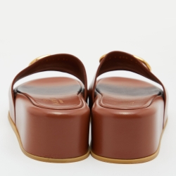 Pre Owned Valentino Tan Leather VLogo Signature Platform Slides Size 36