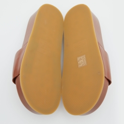 Pre Owned Valentino Tan Leather VLogo Signature Platform Slides Size 36