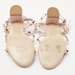 Pre Owned Valentino Light Pink Patent Leather Rockstud Ankle Strap Sandals Size 37.5