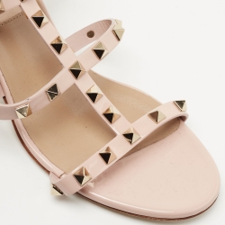 Pre Owned Valentino Light Pink Patent Leather Rockstud Ankle Strap Sandals Size 37.5