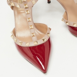 Pre Owned Valentino Red/Beige Patent and Leather Rockstud Pumps Size 37.5