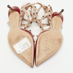 Pre Owned Valentino Red/Beige Patent and Leather Rockstud Pumps Size 37.5