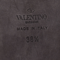 Pre Owned Valentino Black Leather Rockstud Gladiator Flat Sandals Size 38.5