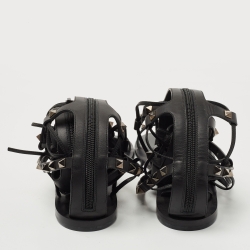 Pre Owned Valentino Black Leather Rockstud Gladiator Flat Sandals Size 38.5